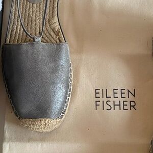 EUC Eileen Fisher Lee Espadrilles Leather Upper Gray/Silver 10M